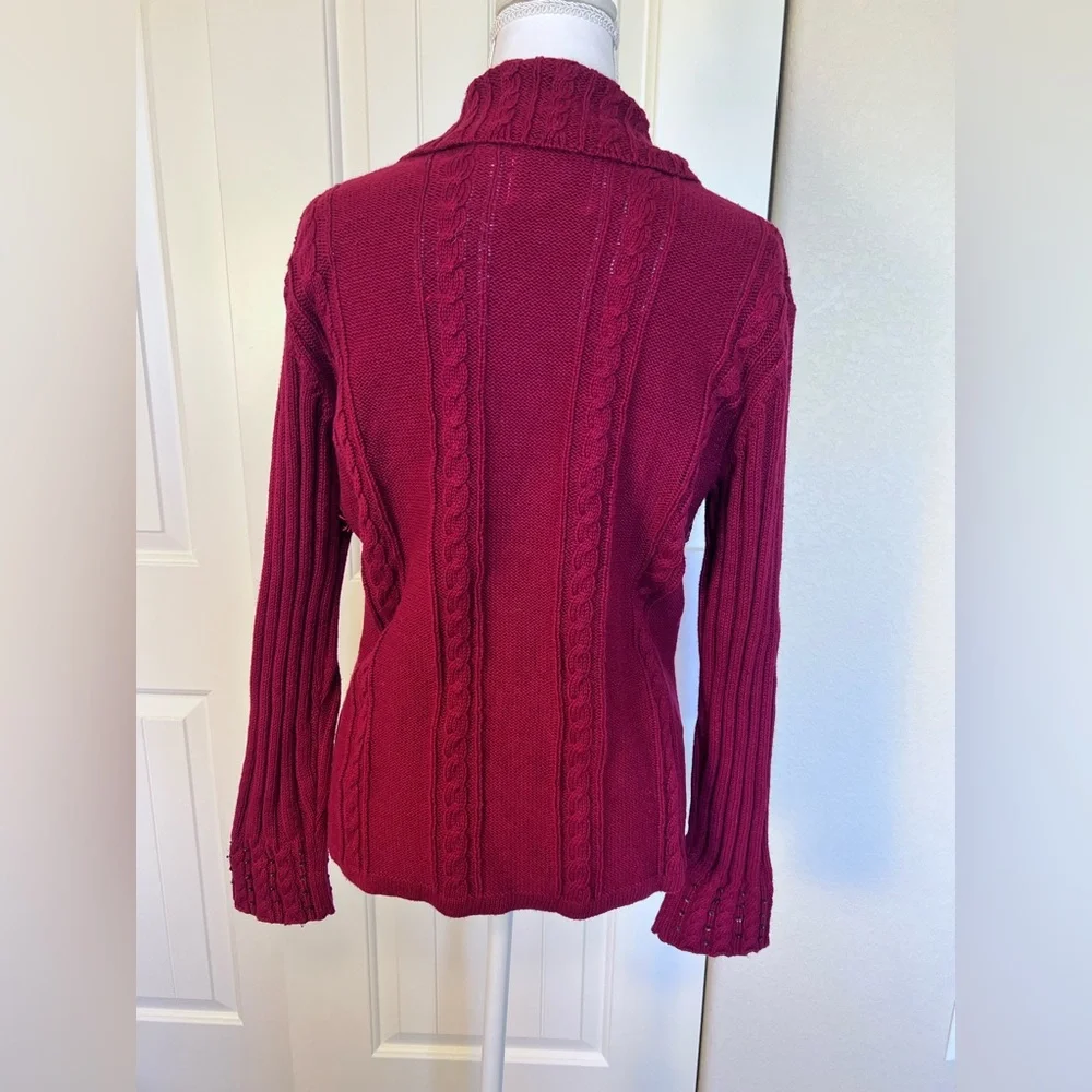 Vintage Storybook Knits Burgundy Sweater Sequin Deer Ribbon Zip up Sz Small - Picture 6 of 13